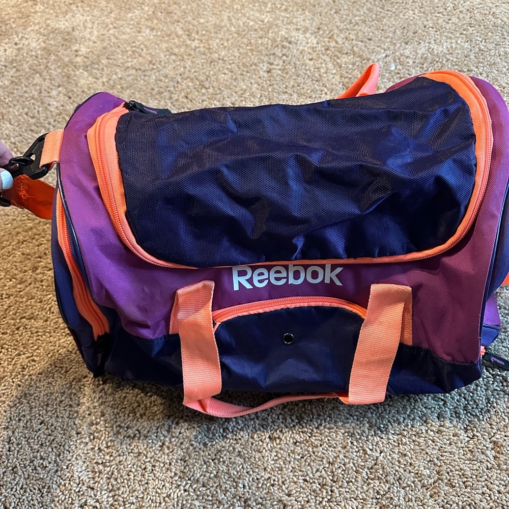 Reebok Duffel Bag Purple Navy Coral Gym Sports Travel Weekend Bag Large Logo